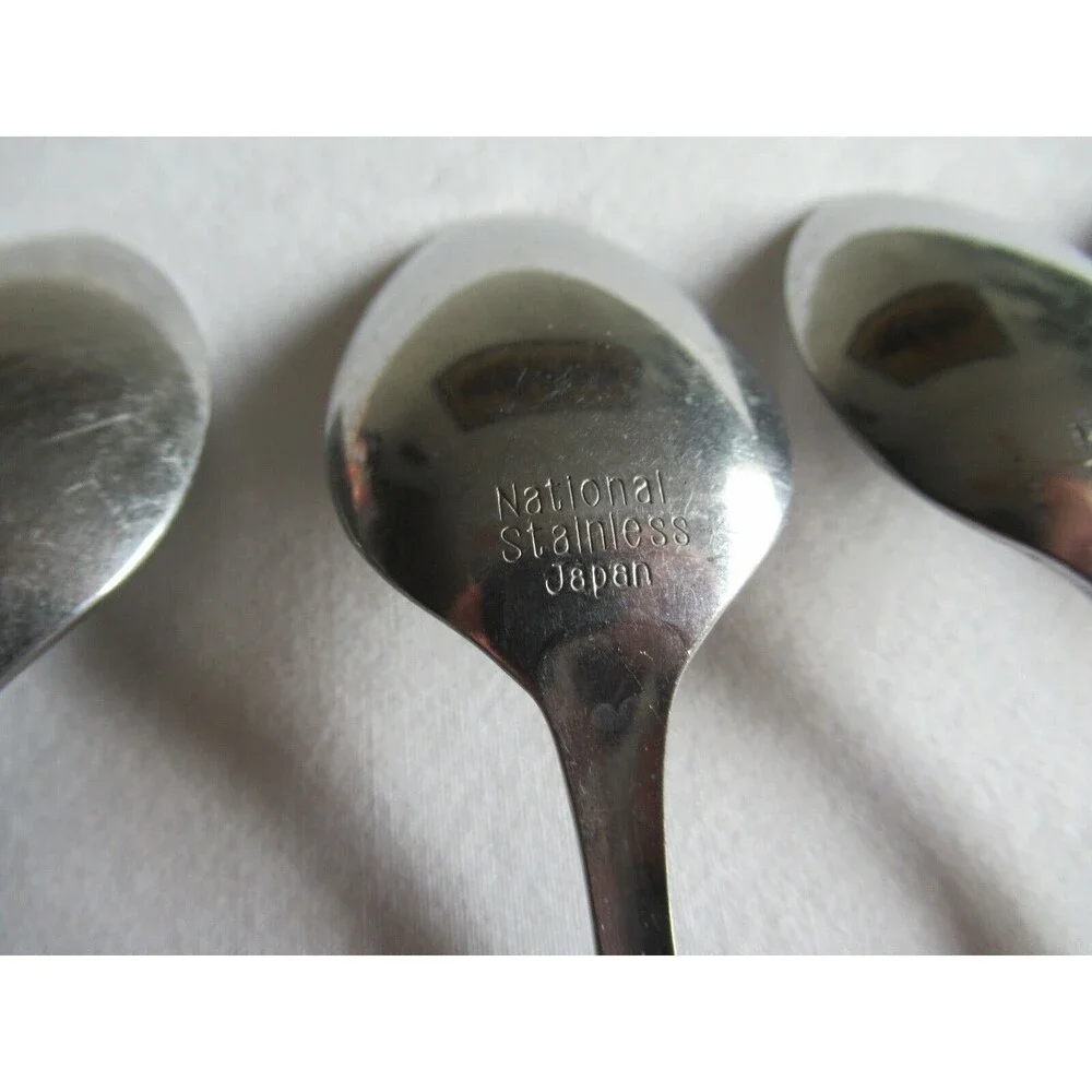 Lot of 9 National Stainless Marquee 8 Teaspoon +1 Sugar Spoon Japan Vintage 6.2